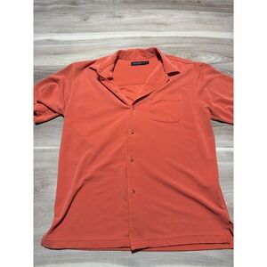 Bugatchi Uomo Button Up Shirt Men M Orange Ribbed Modal Blend Short Sleeve Casua